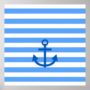 Anchor Stripes Blue & White  Poster