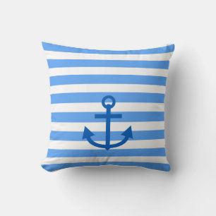 Anchor Stripes Blue & White Throw Pillow