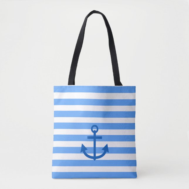 Anchor Stripes Blue & White  Tote Bag (Front)