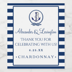 Anchor Stripes Nautical Wedding Customize Colour Wine Label