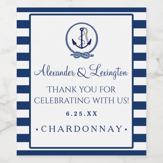 Anchor Stripes Nautical Wedding Customize Colour Wine Label (Single Label)
