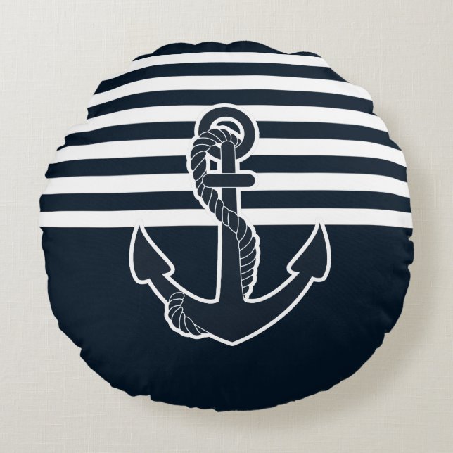 Anchor & Stripes Round Pillow (Front)