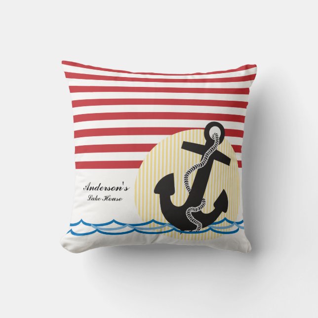 Anchor, Sun and Water Personalized Throw Pillow (Front)