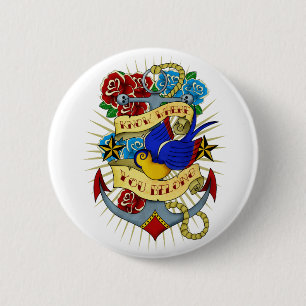 Anchor, Swallow and Roses 2 Inch Round Button