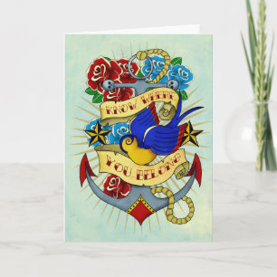 Anchor, Swallow and Roses Card