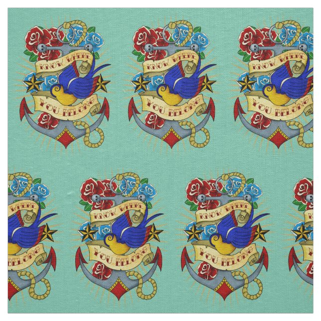Anchor, Swallow and Roses Fabric (Swatch)