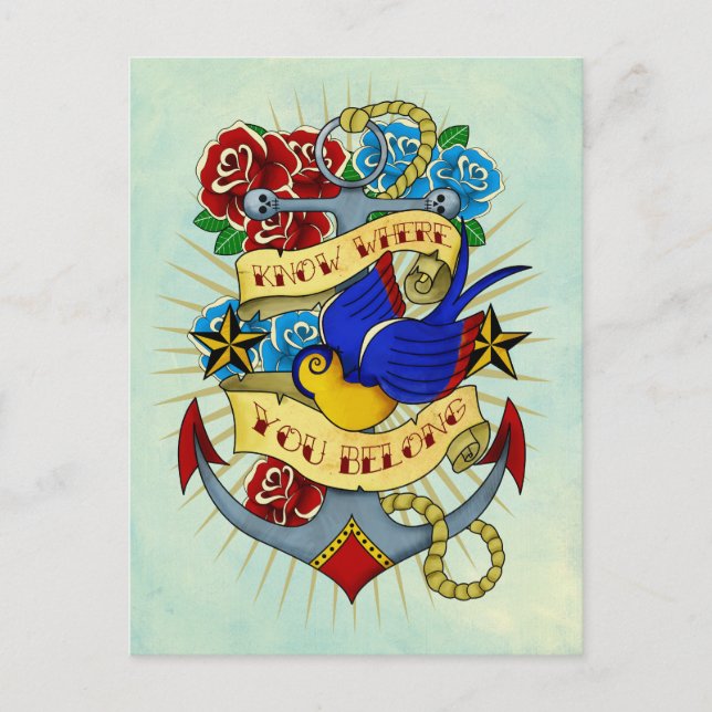 Anchor, Swallow and Roses Postcard (Front)