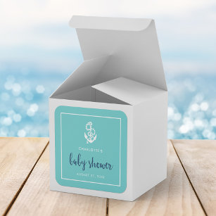 Anchor Turquoise and Blue Script Baby Shower Square Sticker
