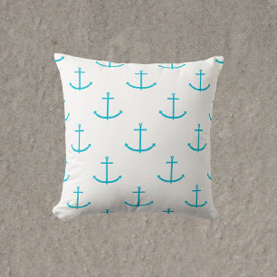 Anchor Turquoise Pattern Throw Pillow