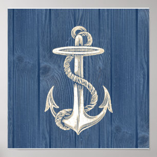 Anchor Vintage Blue Wood Beach Poster