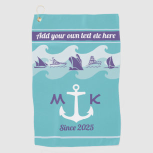 Anchor Waves Nautical Ship Boat Yacht Monogram Golf Towel