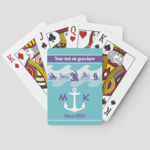 Anchor Waves Nautical Ship Boat Yacht Monogram Playing Cards