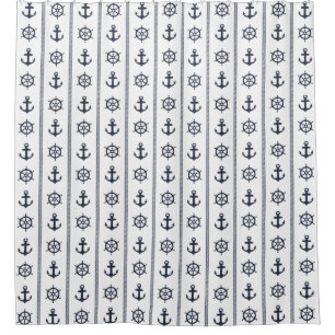 Anchor & Wheels Navy White Nautical Print