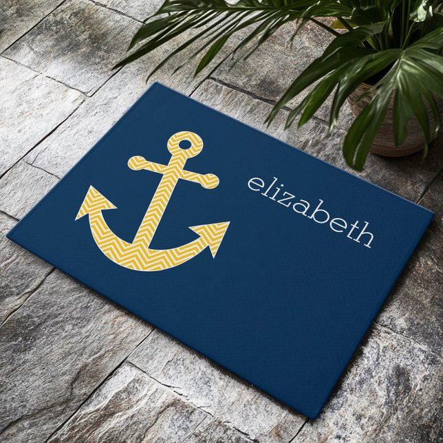 Anchor with Blue and Yellow Chevron Pattern Doormat (Custom Welcome Doormat)