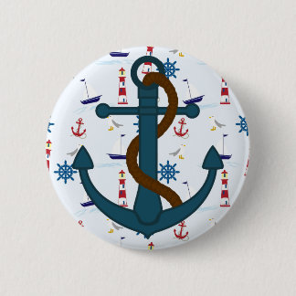 Anchor with blue lighthouse print Pinback Button