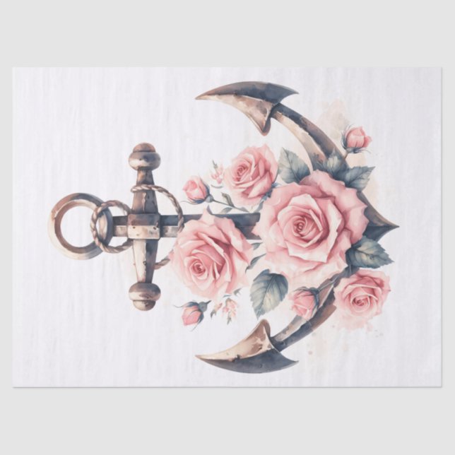 Anchor with Blush Pink Roses Decoupage Tissue Paper (Front)