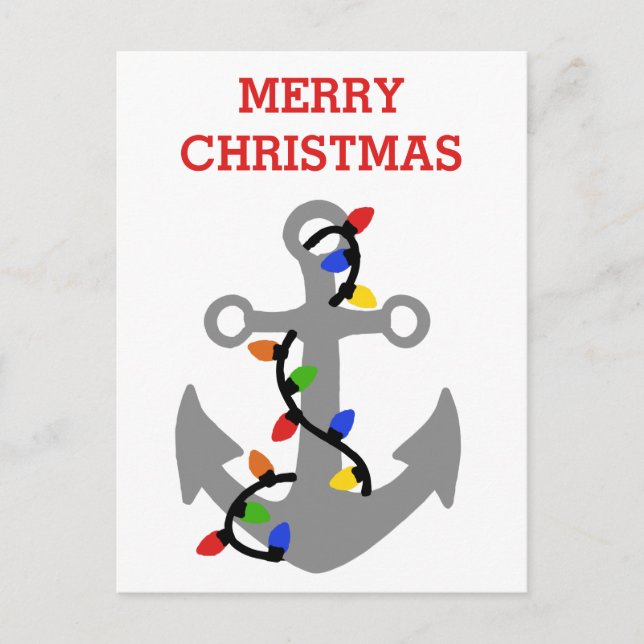 Anchor with Christmas Lights Nautical Postcard (Front)