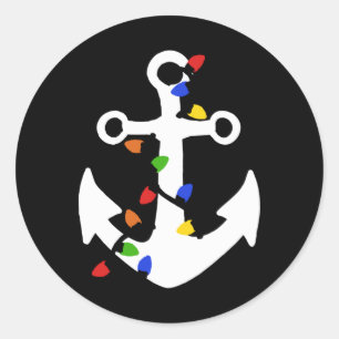 Anchor With Christmas Lights Nautical T Shirt Classic Round Sticker
