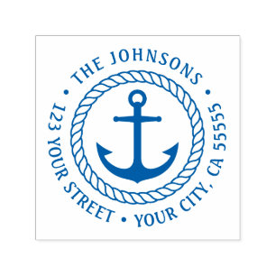 Anchor with rope border return address self-inking stamp