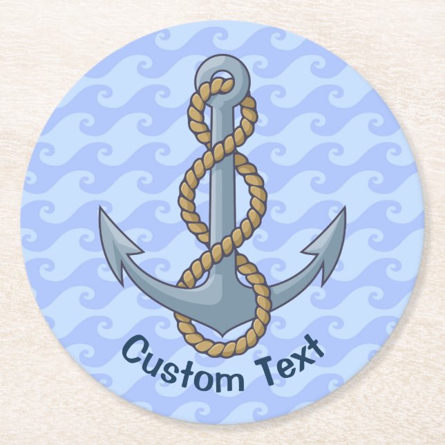 Anchor with Rope Round Paper Coaster (Front)