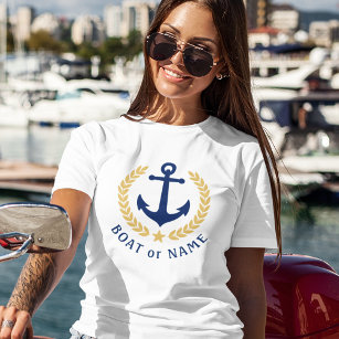 Anchor Your Boat Name Gold Laurel Leaves White T-Shirt