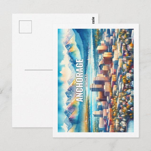 Anchorage Alaska Famous Travel Places watercolor Postcard (Front/Back)