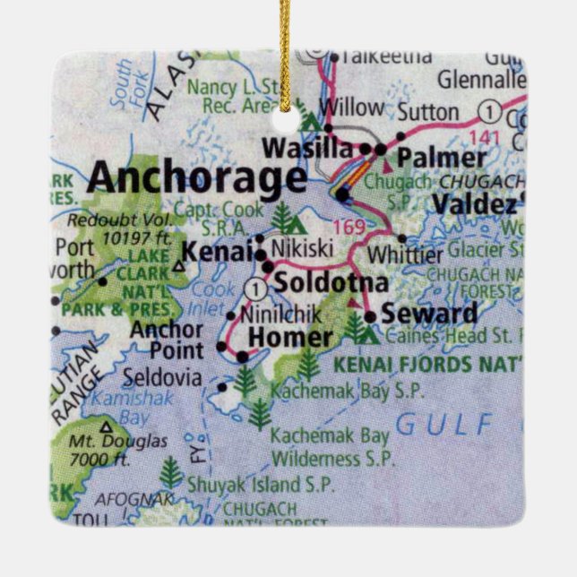 Anchorage Alaska Map Ceramic Ornament (Back)