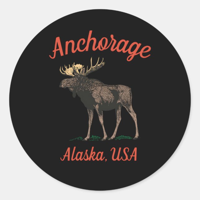 Anchorage Alaska Moose Classic Round Sticker (Front)
