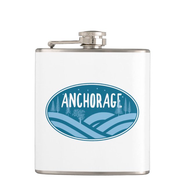 Anchorage Alaska Outdoors Hip Flask (Front)