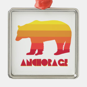 Anchorage Alaska Rainbow Bear Metal Ornament
