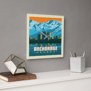 Anchorage, Alaska Square Wall Clock