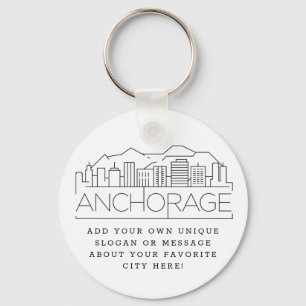 Anchorage, Alaska Stylized Skyline   Custom Slogan Keychain