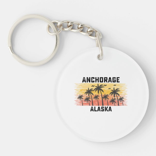 Anchorage Alaska Summer Retro VIntage Vacation Keychain (Front)