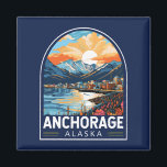 Anchorage Alaska Travel Art Emblem Magnet<br><div class="desc">Anchorage retro vector travel design. Anchorage is the largest city in Alaska,  located between the Chugach Mountains and Cook Inlet. It's known for its small-town feel,  friendly community,  and stunning scenery.</div>