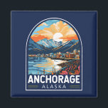 Anchorage Alaska Travel Art Emblem Magnet<br><div class="desc">Anchorage retro vector travel design. Anchorage is the largest city in Alaska,  located between the Chugach Mountains and Cook Inlet. It's known for its small-town feel,  friendly community,  and stunning scenery.</div>