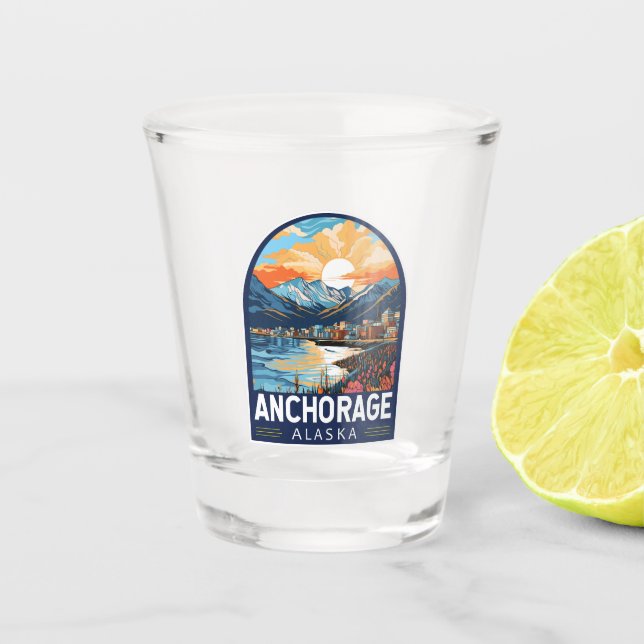 Anchorage Alaska Travel Art Emblem Shot Glass (Front)