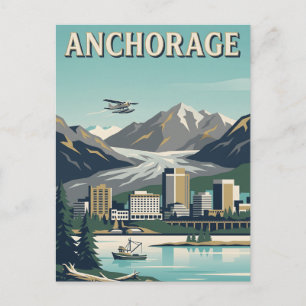 Anchorage Alaska Vintage Travel Cityscape Poster Postcard