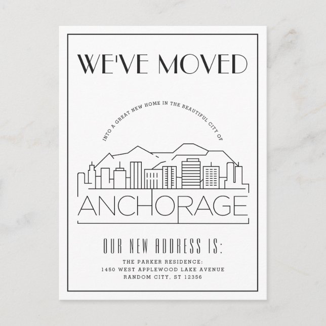  Anchorage | Modern Deco City Change of Address Announcement Postcard (Front)