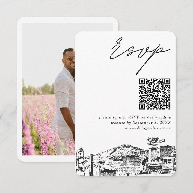 Anchorage Wedding Modern RSVP QR Code Enclosure Card (Front/Back)