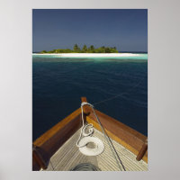 Anchored Boat Approaching Island