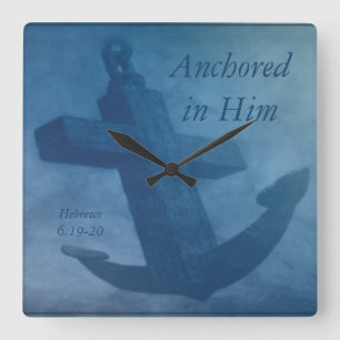 Anchored in Him Square Wall Clock