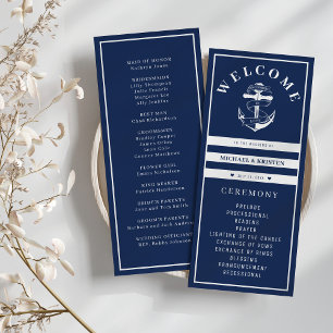 Anchored in Love Nautical Blue Anchor Wedding Program