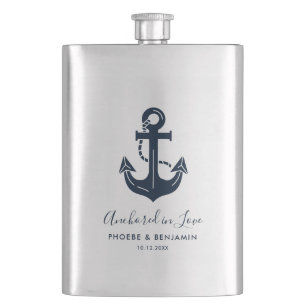 Anchored In Love Nautical Personalized Wedding Hip Flask