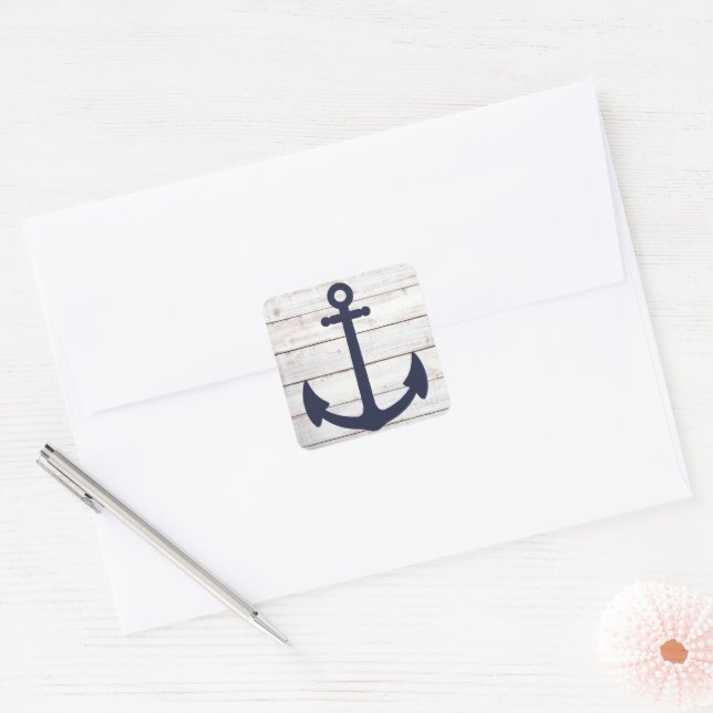 Anchored In Love Rustic Nautical Anchor Square Sticker (Envelope)