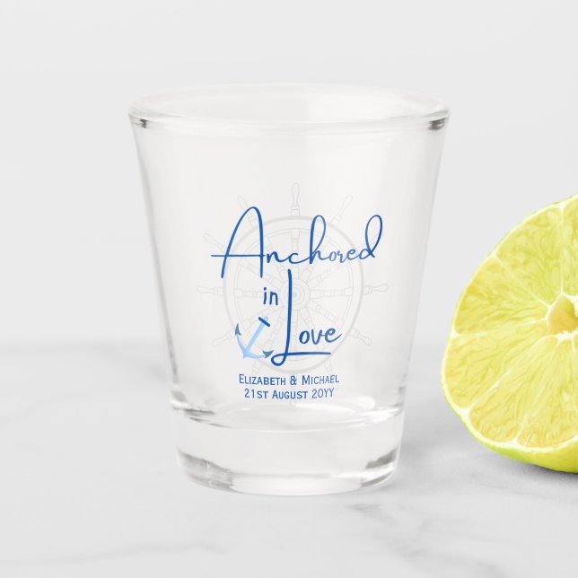 Anchored in Love Wedding Favour Personalized Gift Shot Glass (Front)