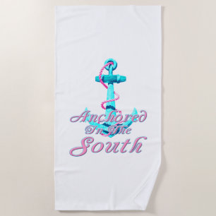 Anchored In the South Nautical Beach Towel