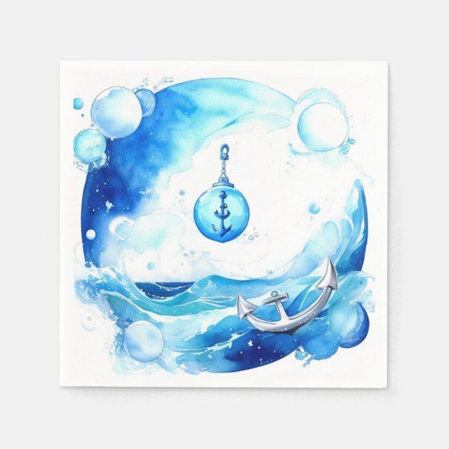 Anchored Love Nautical Boy Baby Shower Napkin (Front)