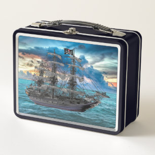 ANCHORED PIRATE SHIP AT SUNSET METAL LUNCH BOX