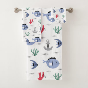 Anchors and Sea Life Bath Towel Set