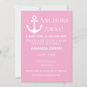 Anchors Away Baby Girl Nautical Pink Baby Shower Invitation
